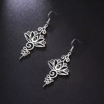 YILUOCD Серьги-капли с цветком лотоса Уналоме для женщин из нержавеющей стали, буддийские серьги-подвески, духовное украшение-подвеска, подарок