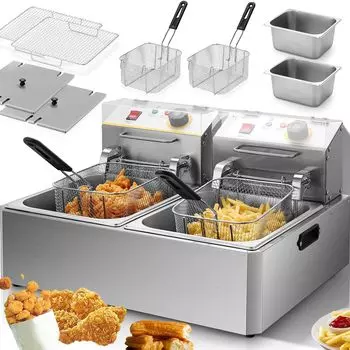 YiMiDO Electric Two Large Tabletop Small Skewer Deep Mini Temperature Double Stainless Rust Easy to Potato Japanese Manual PSE Certification DG