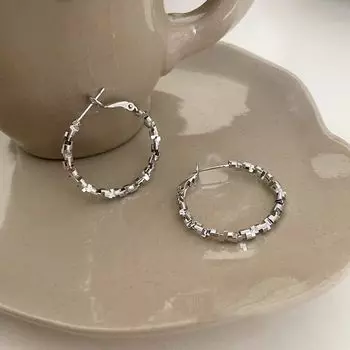 Yin Su Ring Earrings Thin Lady Simple and Generous Elegant Earrings Square round Face Delicate Earrings Summer New Earrings Big Circle Earrings