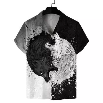 Yin Yang Beast красивая мужская рубашка с короткими рукавами повседневная удобная мужская рубашка с лацканами большого размера модная мужская рубашка M