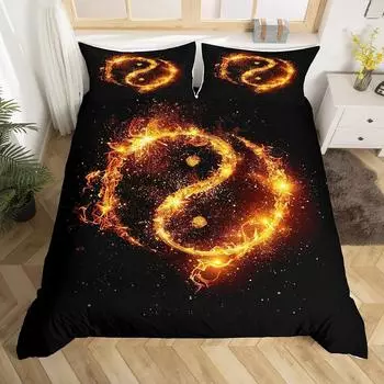 Yin Yang Duvet Cover King Queen Boho Trippy Psychedelic Art Comforter Cover Gossip Spark Bedding Set Microfiber Soft Quilt Cover 70x133cm 2pcs