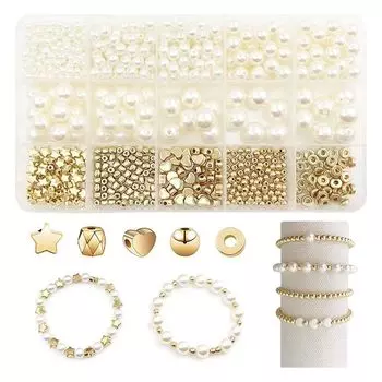 YINKE Pearl Beads Craft Set of 720 Round Handmade Parts Accessories Parts Spacer Bracelet Round Balls Handmade Pearl Beads with Holes for DIY Approx.