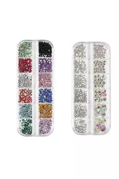 YINKE Стразы для ногтей Набор из 2 шт. Цветной декор для ногтей Большая емкость Прозрачный стеклянный камень Кристалл Стразы для ногтей Камень Части