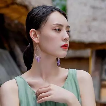 Yinujiao твердые серьги из стерлингового серебра 925 пробы в стиле бохо с лавандой и фиолетовыми кристаллами, серьги-кольца с австрийскими кристаллами, висячие серьги