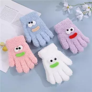 Yipan Children s Finger Gloves Autumn and Winter Little Monster Funny Single Layer Knitted Warm Gloves Plush Student Gloves average size