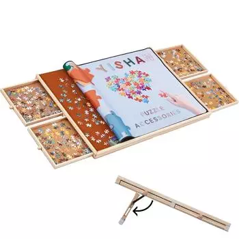 YISHAN 1000 деревянных пазлов, стол с ящиком и крышкой, регулируемый мольберт для пазлов x переносная наклонная головоломка для взрослых и