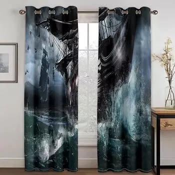 Yishan Fengshun Парусный океан Океан Дракон Лодка парусный узор 3D HD цифровая печать занавеска гостиная балкон спальня дом p W50xH130(CM)x2pcs&Hook красный