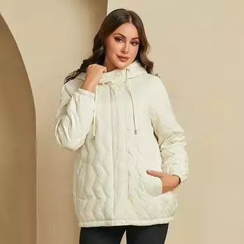 YISHENGSHUI Новая весенне-осенняя женская куртка Простая, средней длины, модная, уникальная, сшитая, с капюшоном, женская весенняя куртка 23692 L бежевый