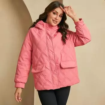 YISHENGSHUI Новая весенне-осенняя женская куртка Простая, средней длины, модная, уникальная, сшитая, с капюшоном, женская весенняя куртка 6611 L красный