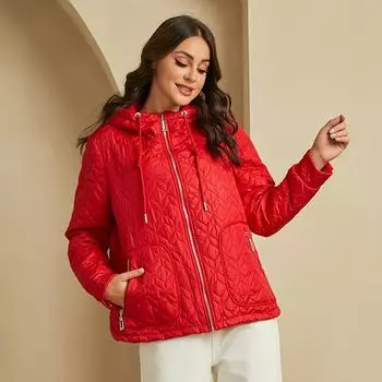 YISHENGSHUI Новая весенне-осенняя женская куртка Простая, средней длины, модная, уникальная, сшитая, с капюшоном, женская весенняя куртка 23681 L красный