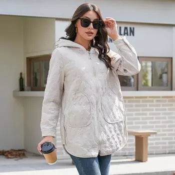 YISHENGSHUI Новая весенне-осенняя женская куртка Простая, средней длины, модная, уникальная, сшитая, с капюшоном, женская весенняя куртка 23671 L белый