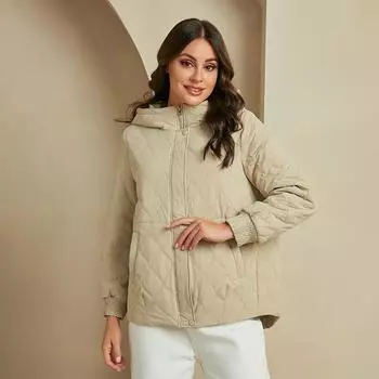 YISHENGSHUI Новая весенне-осенняя женская куртка Простая, средней длины, модная, уникальная, сшитая, с капюшоном, женская весенняя куртка 6616 L бежевый