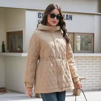 YISHENGSHUI Новая весенне-осенняя женская куртка Простая, средней длины, модная, уникальная, сшитая, с капюшоном, женская весенняя куртка 23639 L хаки