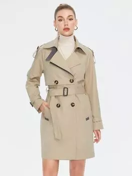 YISHENGSHUI Женское длинное пальто-тренч, весенняя двубортная повседневная ветровка с поясом на лацкане, ветрозащитное женское пальто 24005 S хаки