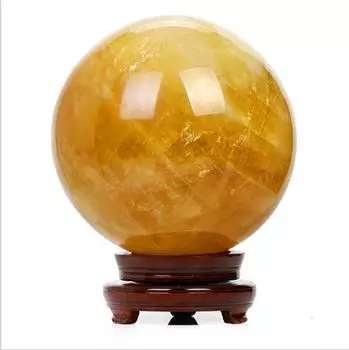 YISHUI Natural Citrine Citrine Natural Crystal Purification Ripple Stone Crystal Ball Ornament Yellow with Wooden Stand (7cm) жёлтый