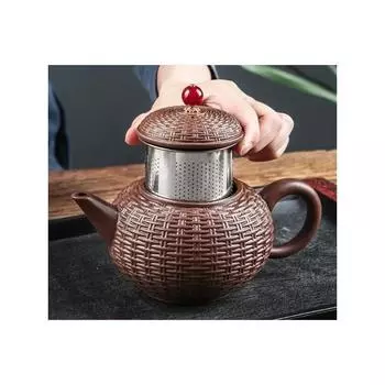 Чайник из фиолетовой глины Исин, ручной работы, бамбуковый чайник с фильтром, большой чайник, керамический чайный сервиз, одинарный бытовой чайник-набор SKU-4