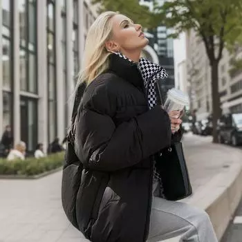 YJKDYK 2024 женская хлопковая куртка утолщенная женская клетчатая куртка с воротником-стойкой женская свободная куртка в стиле BF для женщин S верблюд