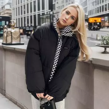 YJKDYK 2024 женская хлопковая куртка утолщенная женская клетчатая куртка с воротником-стойкой женская свободная куртка в стиле BF для женщин S верблюд