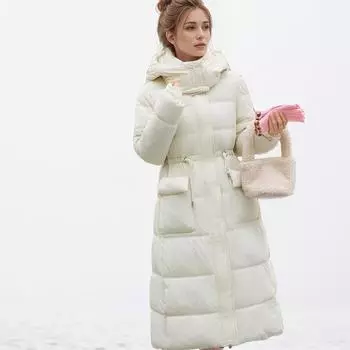 YJKDYK 2024 Женская стеганая куртка с капюшоном и 2 карманами, утолщенная теплая длинная хлопковая куртка, женские парки с чистым воротником, пальто S чёрный