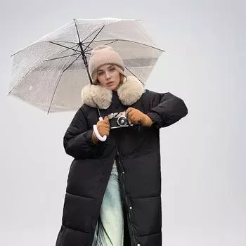 YJKDYK 2024 зимние женские длинные парки пальто женские однотонные утепленные теплые куртки женские меховой воротник колено толстое пальто S розовый