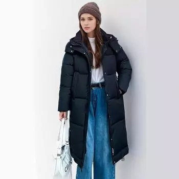 YJKDYK 2024 зимняя длинная женская куртка женская повседневная прямая хлопковая куртка с капюшоном женская однотонная утепленная теплая куртка парки M темно серый