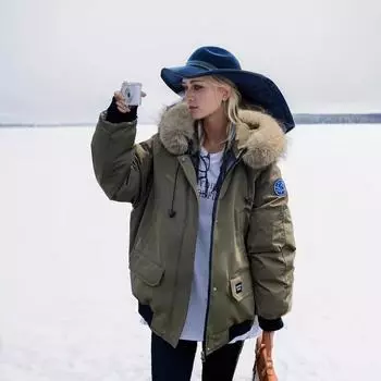 YJKDYK 2024 зимняя куртка женская парка пальто женская меховой воротник с капюшоном парки хлопковая куртка женская теплая зимняя одежда стеганая одежда S серый