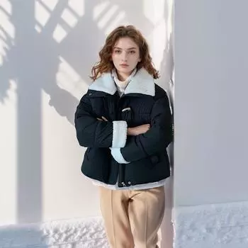 YJKDYK 2024 Зимняя новая женская стеганая куртка женская шерстяная воротник с лацканами повседневная короткая хлопковая куртка женские контрастные пальто M бежевый