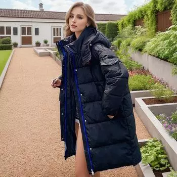 YJKDYK 2024 зимняя женская длинная хлопковая куртка женская с капюшоном утепленная теплая парка женская повседневная свободная куртка женская одежда M чёрный