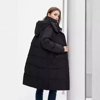 YJKDYK 2024 зимняя женская длинная хлопковая куртка женская контрастная повседневная парка с капюшоном пальто зимняя женская куртка демисезонная куртка M бежевый