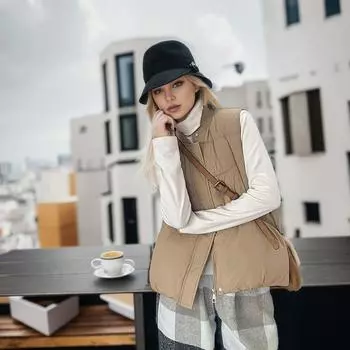 YJKDYK 2024 зимняя женская хлопковая куртка без рукавов женская однотонная утепленная жилетка куртка женская повседневная свободная жилетка пальто M белый