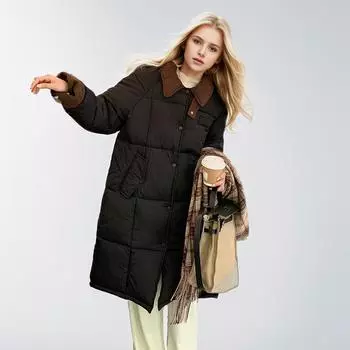 YJKDYK 2024 Зимняя женская хлопковая куртка с лацканами, повседневная длинная парка, пальто, демисезонная куртка, женское зимнее пальто M бежевый