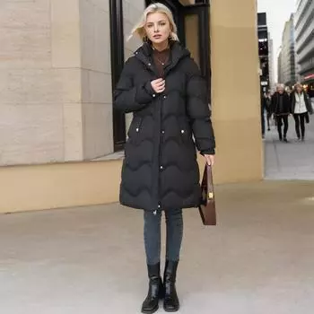 YJKDYK 2024 зимняя женская хлопковая куртка женская длинная новая стильная парка куртка с длинными рукавами выше колена свободная талия пальто L зелёный