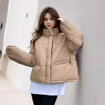 YJKDYK 2024 зимняя женская хлопковая куртка женская с чистым воротником утолщенная теплая куртка для хлеба женская с высоким воротником утолщенная парка пальто M хаки