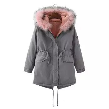 YJKDYK 2024 зимняя женская куртка из бархата и хлопка с меховым воротником и капюшоном, утепленная куртка, женская стеганая куртка S красный