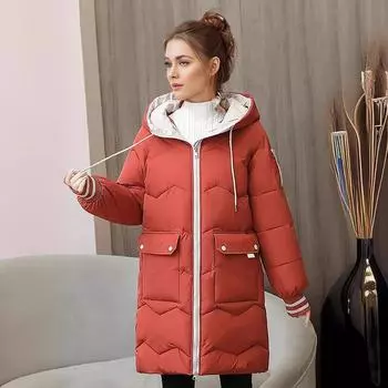 YJKDYK 2024 зимняя женская куртка на молнии с капюшоном утепленная теплая хлопковая куртка женская однотонная повседневная длинная куртка парка топы S зелёный