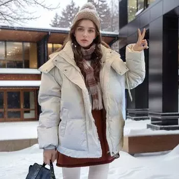 YJKDYK 2024 зимняя женская куртка с капюшоном повседневная короткая хлопковая куртка женская утепленная теплая парка на молнии с воротником-стойкой S чёрный