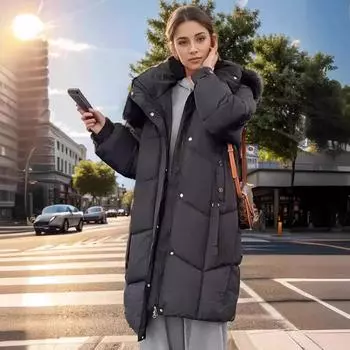 YJKDYK 2024 зимняя женская куртка с меховым воротником, теплая длинная парка, пальто, женская куртка с высоким воротником, утолщенная теплая хлопковая куртка M зелёный