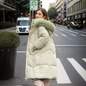 YJKDYK 2024 зимняя женская куртка с меховым воротником, теплая длинная парка, пальто, женская куртка с высоким воротником, утолщенная теплая хлопковая куртка M белый
