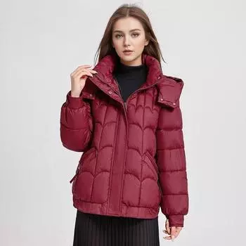 YJKDYK 2024 зимняя женская куртка женская однотонная парки с капюшоном и воротником-стойкой теплая хлопковая куртка женская короткая куртка пальто M верблюд