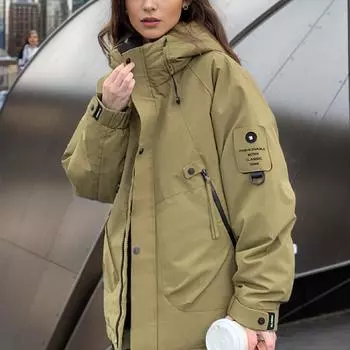 YJKDYK 2024 зимняя женская уличная куртка женская утепленная теплая хлопковая куртка с капюшоном женская на молнии карман парки пальто топы S зелёный