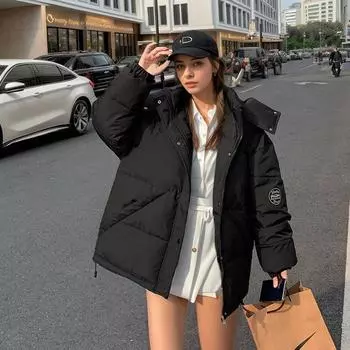 YJKDYK 2024 зимняя женская верхняя одежда женская контрастная повседневная куртка с капюшоном женская утепленная теплая хлопковая куртка парки S чёрный