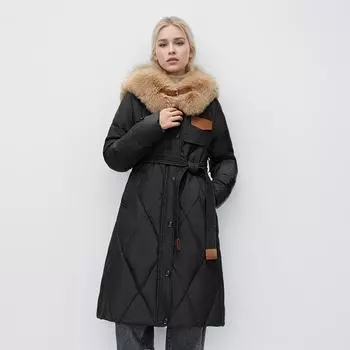 YJKDYK Зимняя женская длинная демисезонная куртка женская меховая воротник плотная теплая хлопковая куртка женская поясная тонкая хлопковая парка куртка M хаки