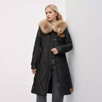 YJKDYK Зимняя женская длинная демисезонная куртка женская меховая воротник плотная теплая хлопковая куртка женская поясная тонкая хлопковая парка куртка M хаки
