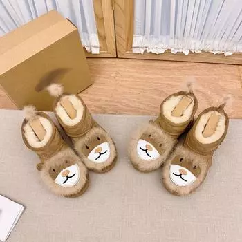 YKJY-Новинка, зимняя мужская и женская детская хлопковая обувь с рисунком маленького льва, детские зимние ботинки с низким вырезом Little Monster 25 хаки