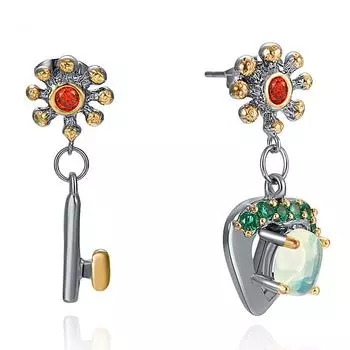 YLKBTY Нежные женские серьги-подвески с подвесками-ключами и открытым сердцем в виде павлина с синим камнем, висячие украшения WE4029 + 31