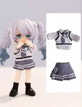 YMY Obitsu 11 см кукольная одежда рубашка галстук жилет полуюбка комплект униформы для девочек BJD кукольная одежда + + + 1/12 (синий)