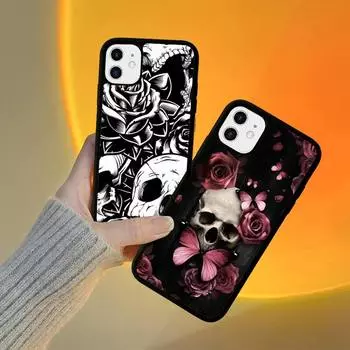 YNDFCNB Чехол для телефона в стиле ретро с изображением черепа и цветов, силиконовый чехол из ПК+ТПУ для iPhone 11 12 13 Pro Max 8 7 6 Plus X SE XR, жесткие чехлы iphone 14