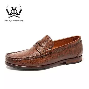 Yo-K6653 Goodyear Handmade Bison Leather Shoes British Retro Men s Fashion Universal Loafers 42 коричневый