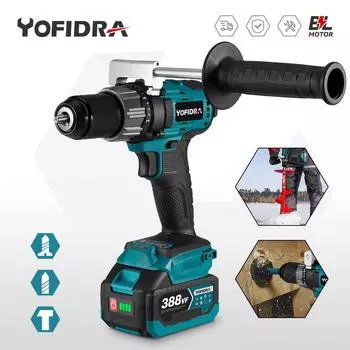 YOFIDRA 13 мм бесщеточная электрическая дрель аккумуляторная электрическая отвертка ледокольные инструменты для батареи Makita 18 В 1xBattery-EU Plug