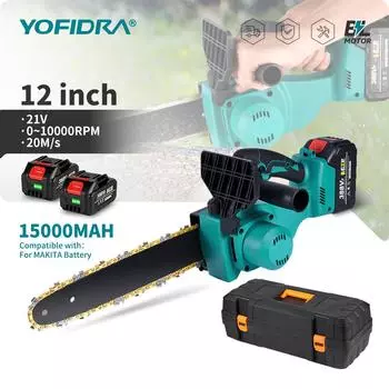 Yofidra 3000 Вт 12-дюймовая бесщеточная электрическая пила, ручная аккумуляторная лесозаготовительная пила, деревообрабатывающая режущая бензопила для Makita, аккумулятор 18 В